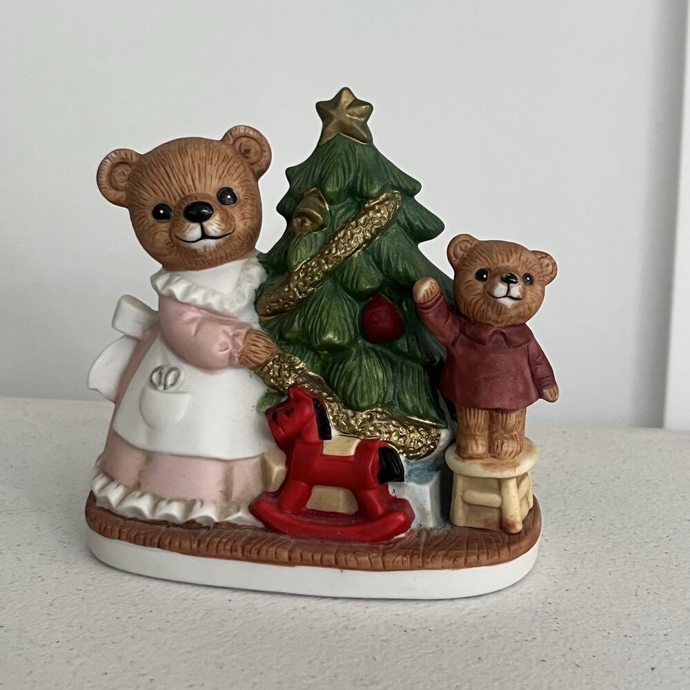 vintage homco mother bear child bear decorating christmas tree‎ 5114